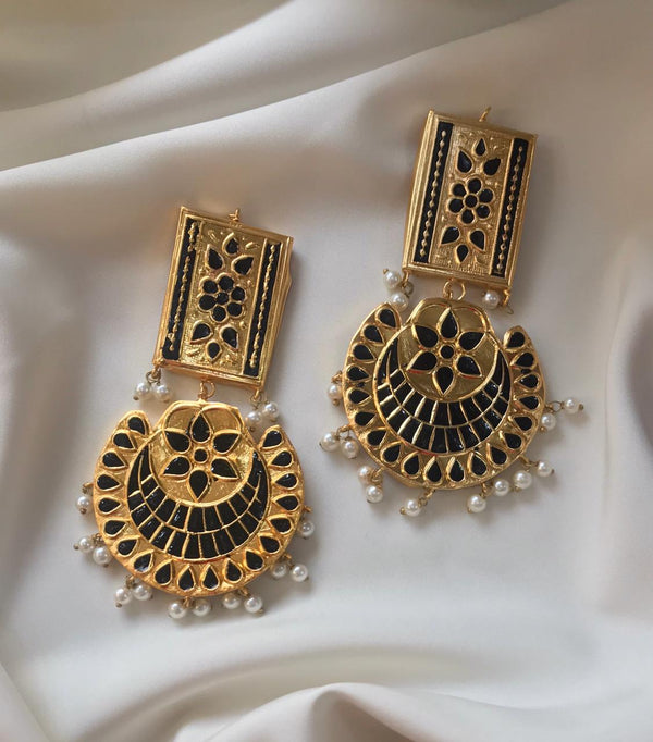 House Of Jewel- Rajasthani  Earrings  - Black