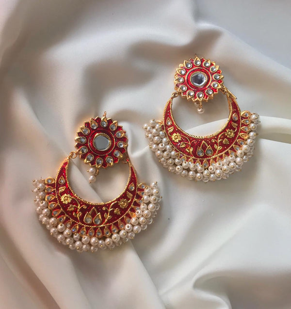 House Of Jewel- Mughal  Nauratan  Earrings - Red