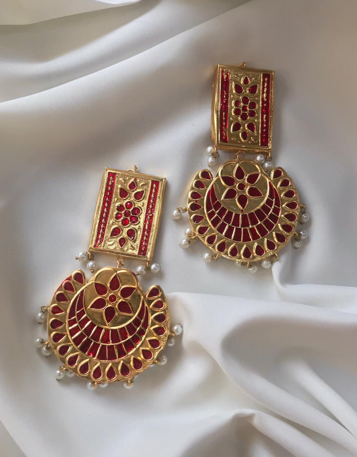 House Of Jewel- Rajasthani  Earrings  - Red