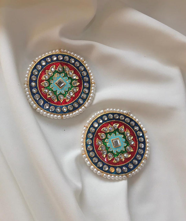 House Of Jewel- Ethnic  Kundan  Studs  - Red/Blue