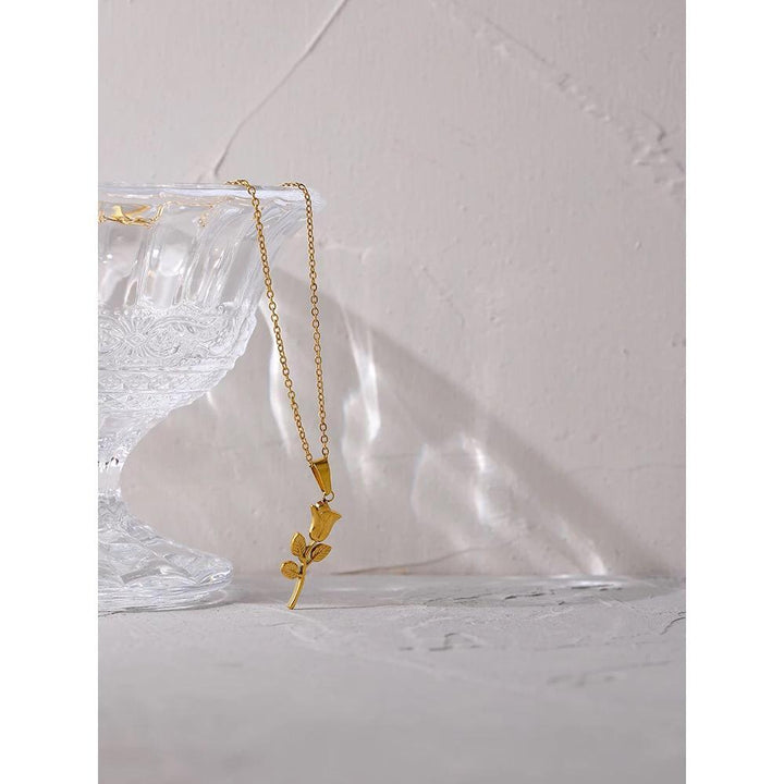 Niovani- Roses are Gold Necklace! - 18K Genuine Gold Plated over Pure Stainless Steel! - Chic Design! - Free Box Packaging!