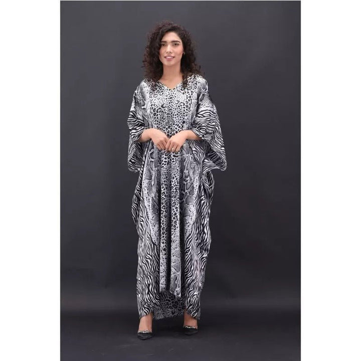 Valerei - Printed Satin Long Caftan One Size