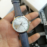 Tomi White Dial Day Date Quartz Wrist Watch Blue Leather Strap Watch