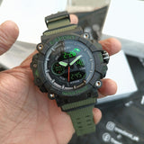 Tomi Sports Watch Black Dial Green Strap Dual Time Waterproof Men's Watch