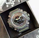Tomi Sports Watch Black Dial Green Strap Dual Time Waterproof Men's Watch