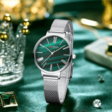 Curren Green Dial Silver Stainless Steel Watch For Women