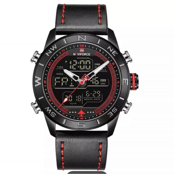 NaviForce- NF9144 Double Time Digital/Analog Quartz Watch for Men – Red Black