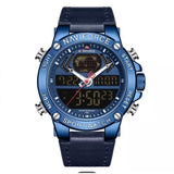 NAVIFORCE- Digital & Analog Sport Wristwatch Genuine Leather Wrist Watch With Brand Box - NF9164 Blue
