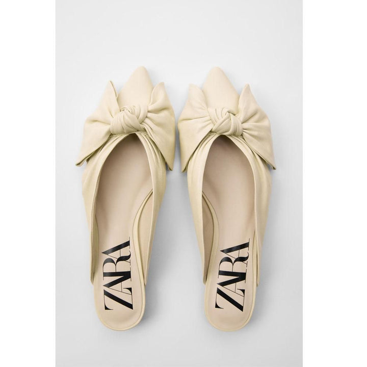 Zara- Flat Leather Shoes With Tie