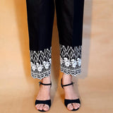 Zardi- Embroided Trouser Soft Cotton -Black/White - ZT211