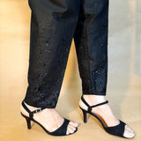 Zardi- Chikan Trouser Pant - Soft Cotton - Black - ZT217