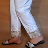 Zardi- Embroided Trouser - White - Cotton - ZT223