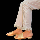 Zardi- Cotton Trouser With Bottom Lace - White - ZT237