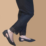 Zardi- Embroided Cotton Trouser - Black - ZT254