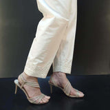 Zardi- Embroided Cotton Trouser - White - ZT277