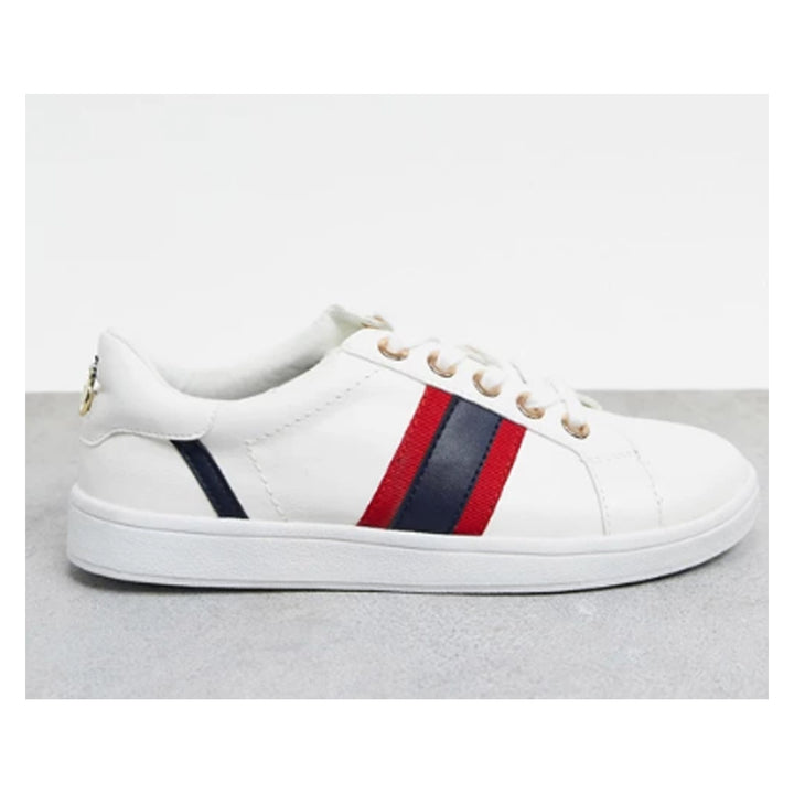 Asos Design- River Island Wide Fit side stripe trainer white