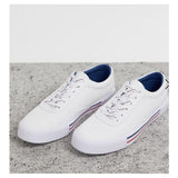 Asos- Lace Up Plimsolls In White With Navy And Red Detailing