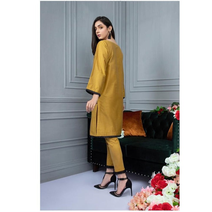 Keshia- Mustard Raw Cotton Straight 2 Piece Embroidered