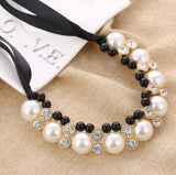 Dama Rusa- Pearl White & Black Beads Choker Pendant Necklace for Women- Female Fashion Jewelry