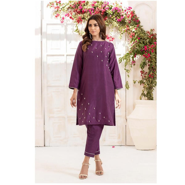 Keshia-Purple Raw Cotton Straight 2 Piece Embroidered