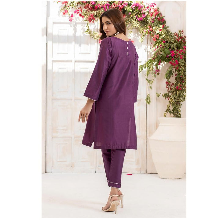 Keshia-Purple Raw Cotton Straight 2 Piece Embroidered