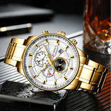 Curren White Dial Stainless Steel Gold Chain Chronograph Watch