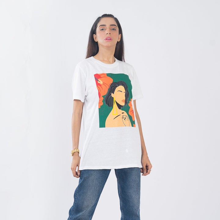 VYBE- GIRL PICTURE PRINTED T-Shirts-WHITE