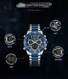 Naviforce- Nf9189 Stainless Steel Dual Movement Digital Analog Dark Night Display Quartz Watch For Men