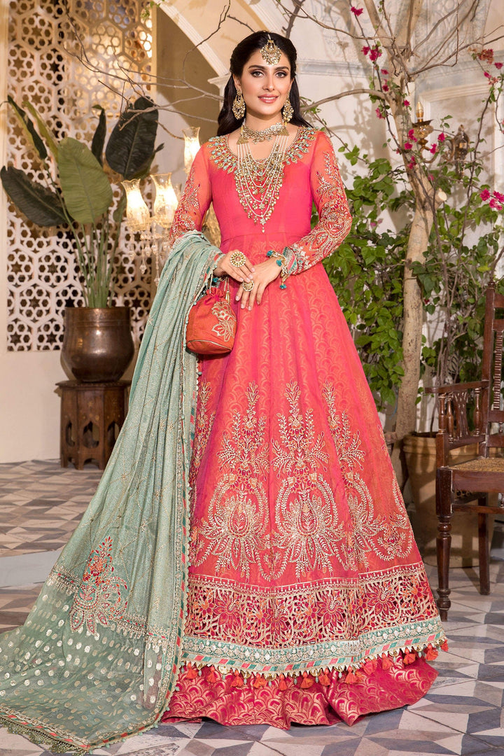 Maria B- Unstitched MBROIDERED - Salmon Pink and Feroza (BD-2402)