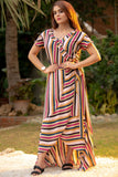 Weave Wardrobe-Beige Multi Striped Dress