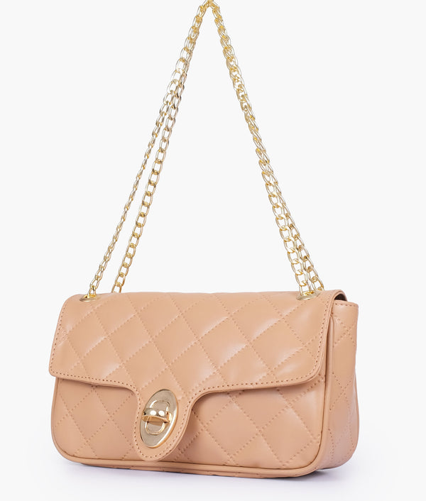 RTW - Beige quilted small shoulder bag with chain