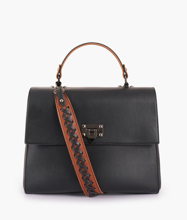 RTW - Black flap-over top-handle bag