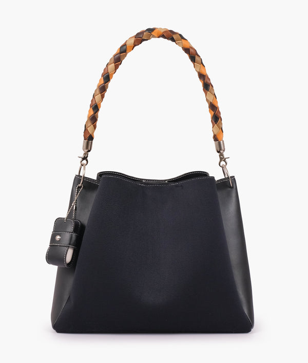 RTW - Black suede handbag with braided handle