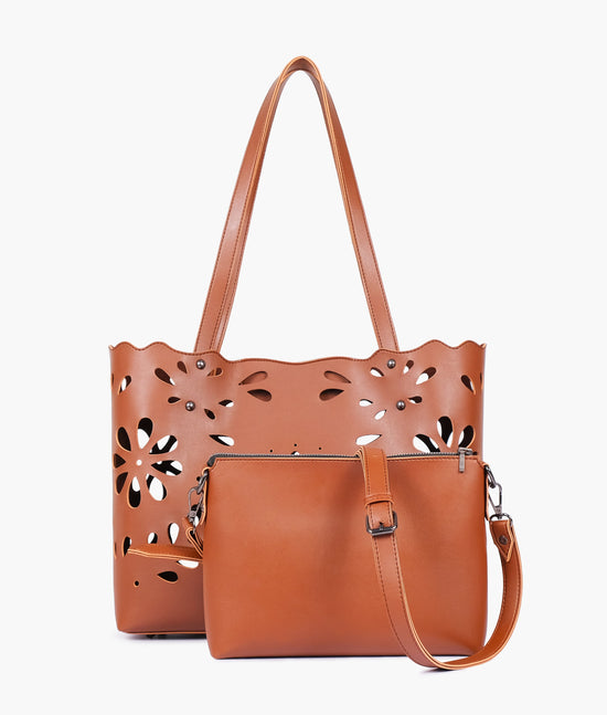 RTW Brown two-piece floral tote