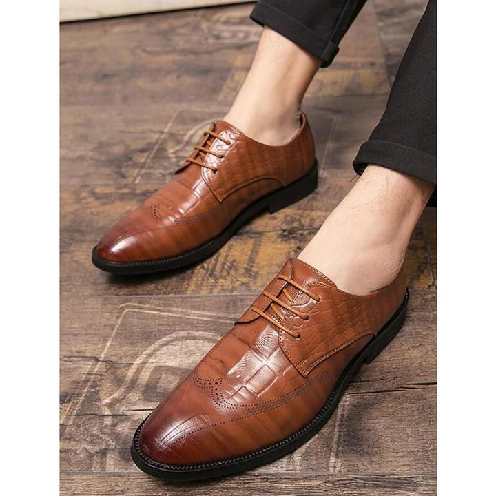 Shein- Simple front lace-up dress shoes for men-Brown