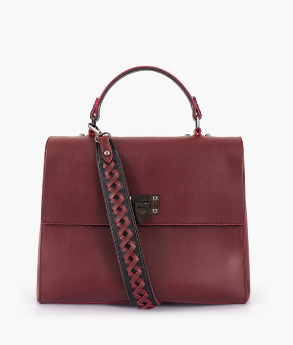 RTW - Burgundy flap-over top-handle bag