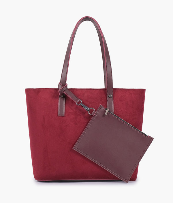 RTW - Burgundy suede tote bag with detachable pouch