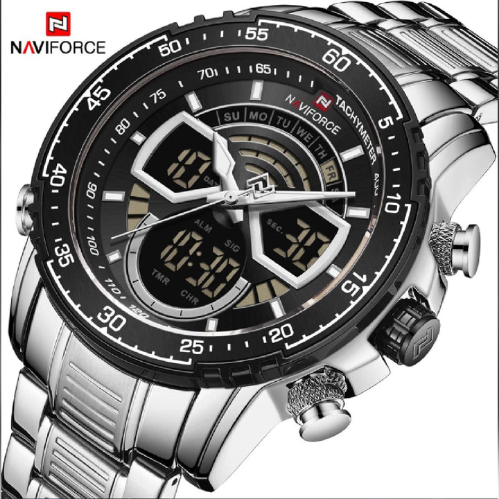 NAVIFORCE- Men Military Sport Stainless Steel Quartz Waterproof Digital Watch With Brand Box - NF9189