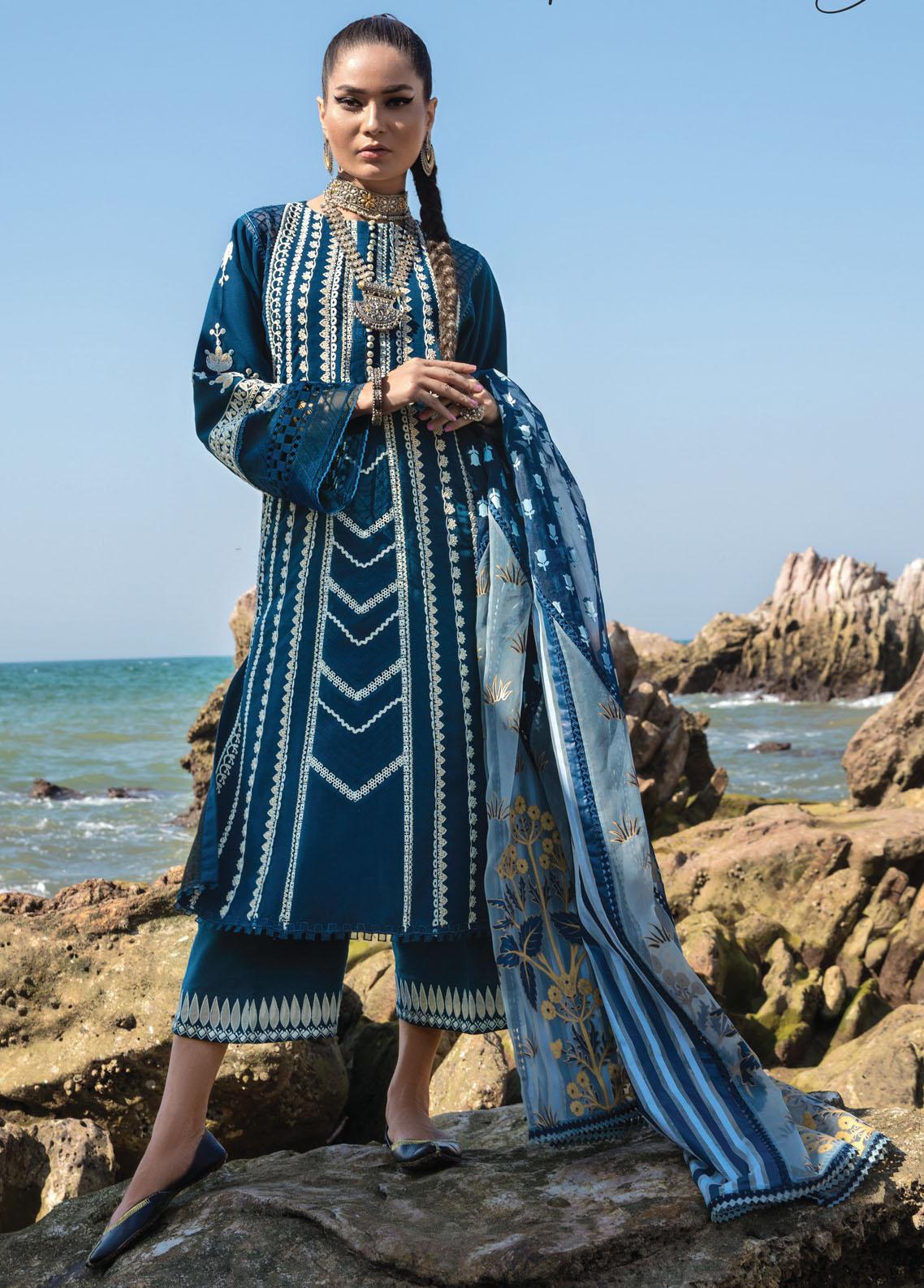 Crimson Embroidered Lawn Suit Unstitched 3 Piece CR24L D3B Forget Me Not - Summer Collection