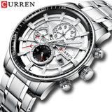 Curren White Dial Stainless Steel Chronograph Watch