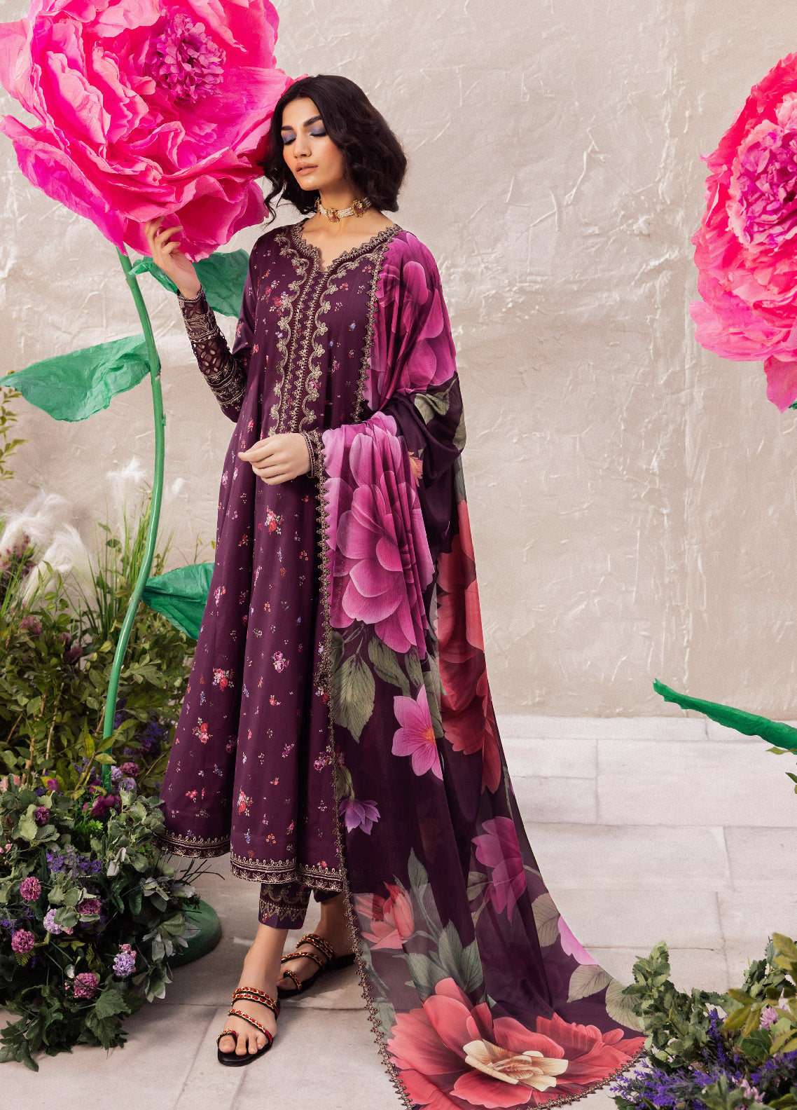 Chandan Nagri Pret Embroidered Lawn 3 Piece Suit Dahlia