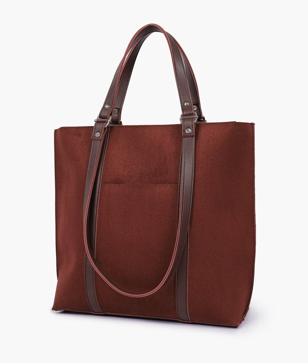 RTW - Dark brown suede double-handle tote bag