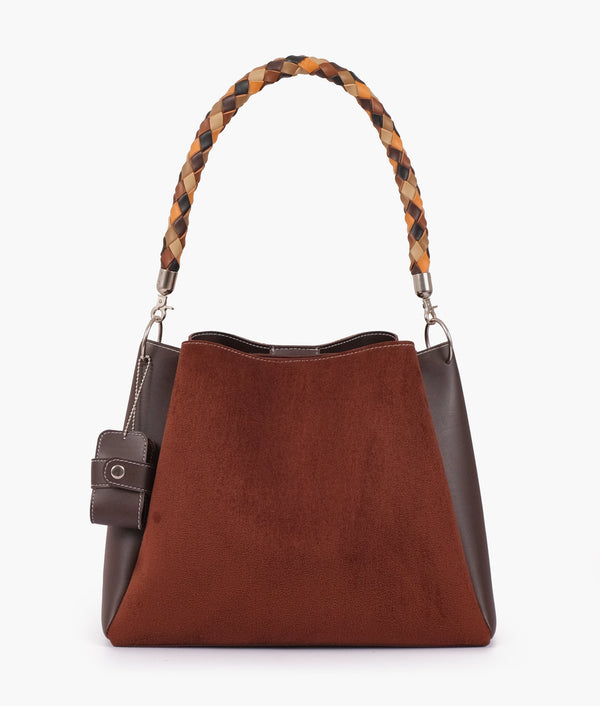 RTW - Dark brown suede handbag with braided handle