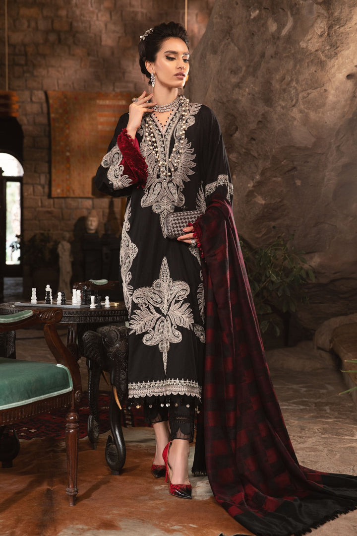 Maria B Linen - Unstitched Linen DL-1004-Black and Maroon