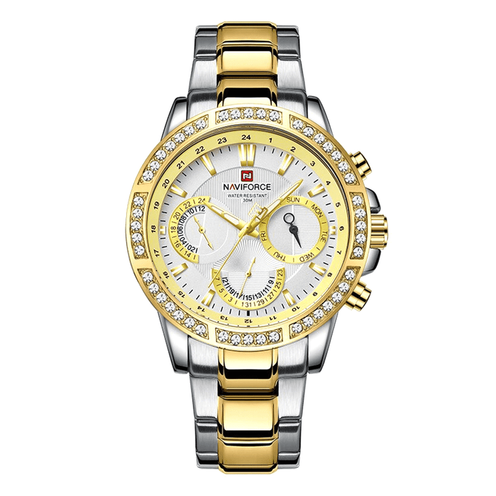 NAVIFORCE- NF9196 Silver And Golden Two-Tone Stainless Steel Chronograph Watch For Men | Golden & Silver