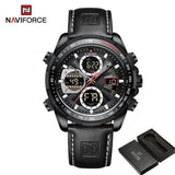 Naviforce Black Dial Dual Time Black Strap Watch