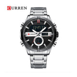 Curren- Luxury Brand Analog & Digital Quartz Stainless Steel Water Proof Wristwatch For Men-8384- Silver Black