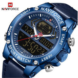 NAVIFORCE- Digital & Analog Sport Wristwatch Genuine Leather Wrist Watch With Brand Box - NF9164 Blue