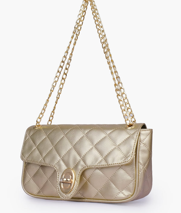 RTW - Golden quilted small shoulder bag with chain