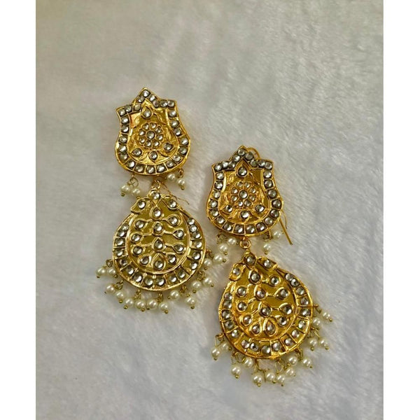 Jewels By Noor- gold meenakari earrings with white stones